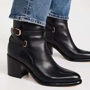 NIB$595 Veronica Beard Sohelia Low Buckled Strap Leather Mid-Block Heel Boots 10